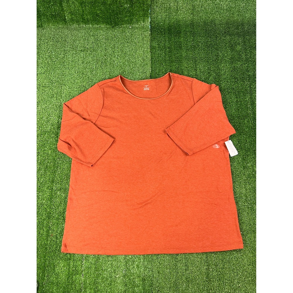 NWT CJ Banks Womens 3X Orange Heathered Elbow Sleeve Scoop Neck Knit Top